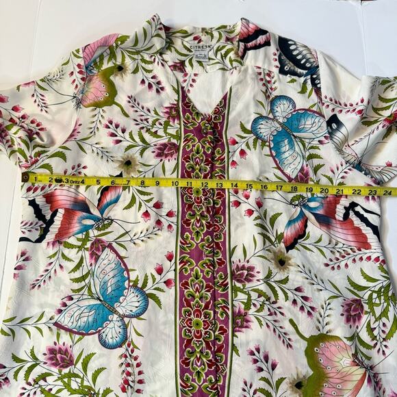 Citron Silk Butterfly Print Button Up Blouse - Picture 11 of 13